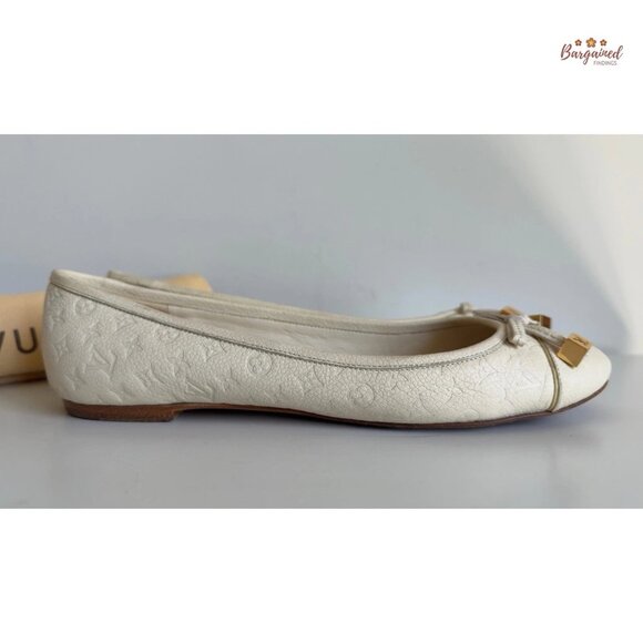 Authentic Louis Vuitton Cream/Beige Leather Monogram Ballet Flats 37/7 - Picture 11 of 13